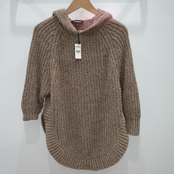 Express Sweaters - Hooded chenille express soft 3/4 sleeve sweater